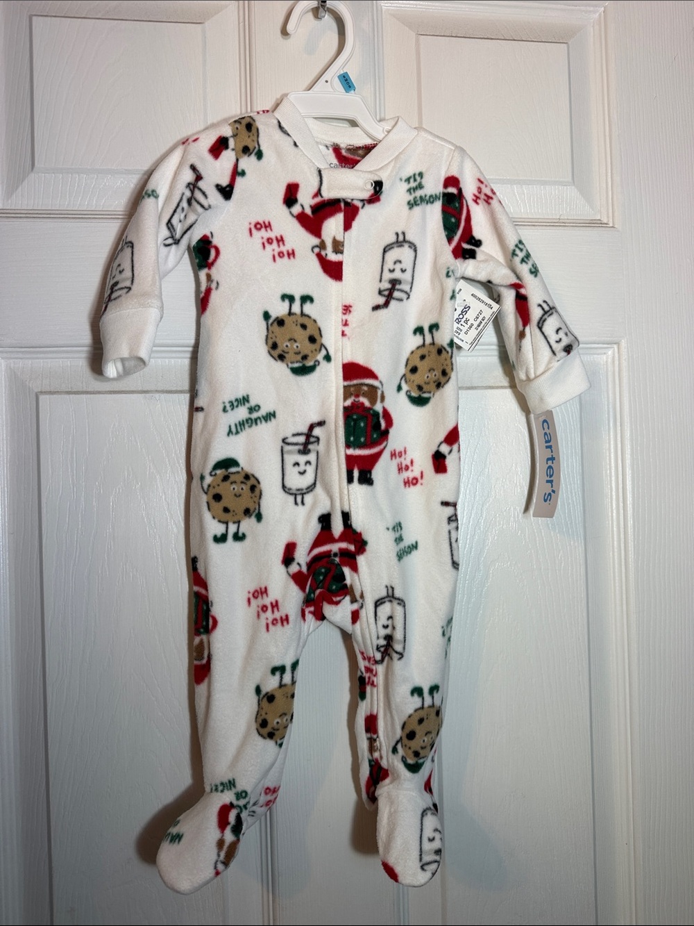 Carter's White Holiday Fleece Footed One-Piece with Festive Prints